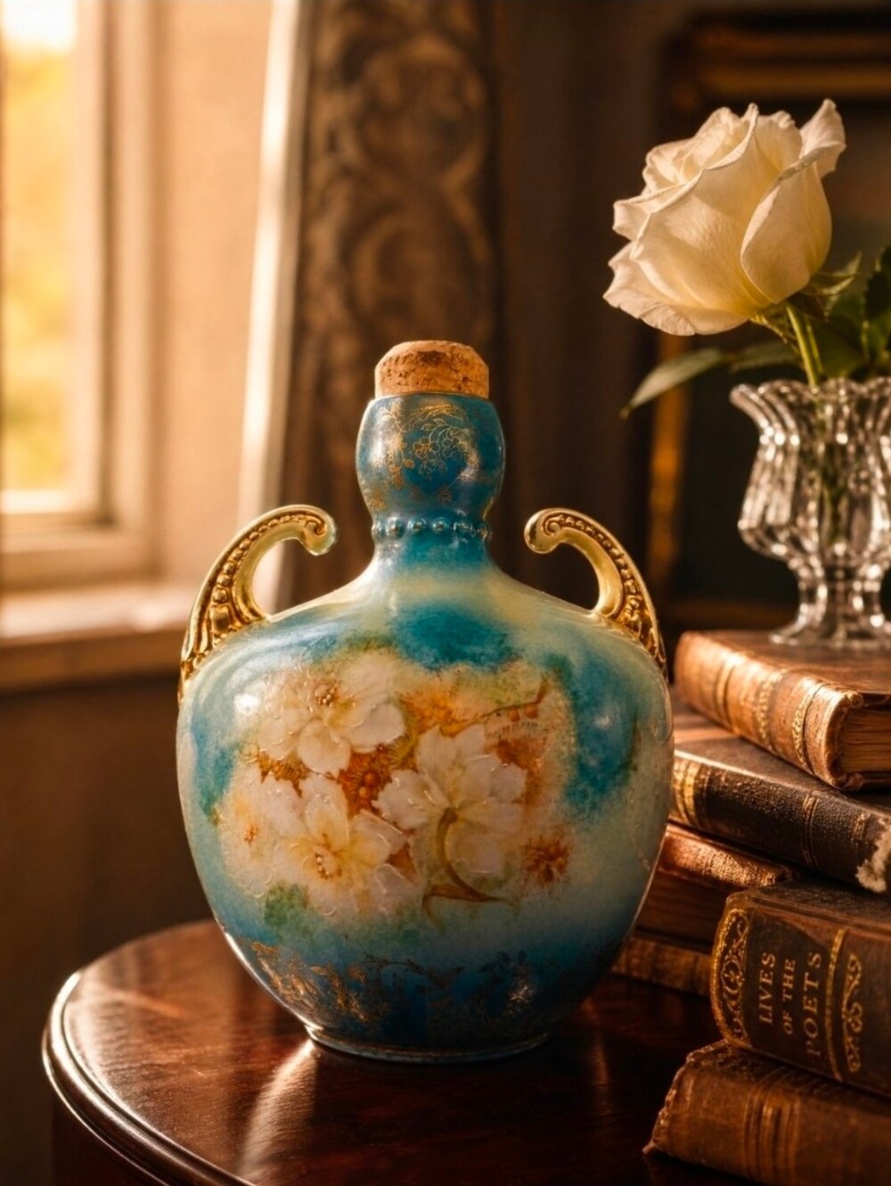 Antique Royal Saxe Germany K & B Hand Painted Floral Porcelain Decanter Vase